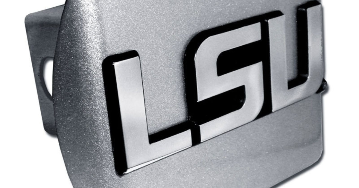 LSU Black Hitch Cover with Chrome Logo Emblem