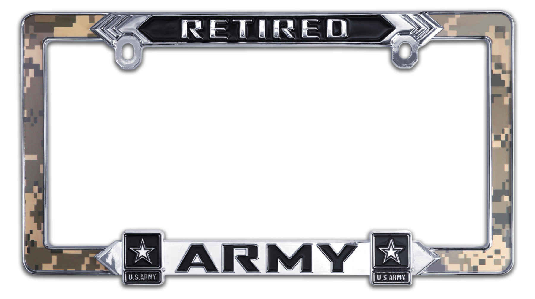 Made in the USA US Army Retired License Plate Tag Frame Metal Chrome
